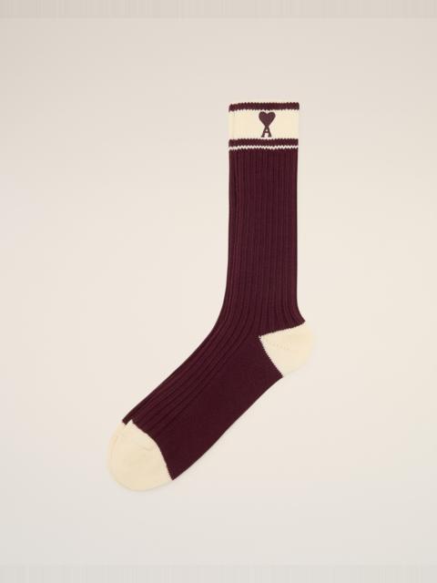 AMI Paris BURGUNDY COTTON AMI DE COEUR STRIPED SOCKS