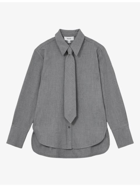 REISS Rosaria Neck-Tie Stretch-Woven Shirt