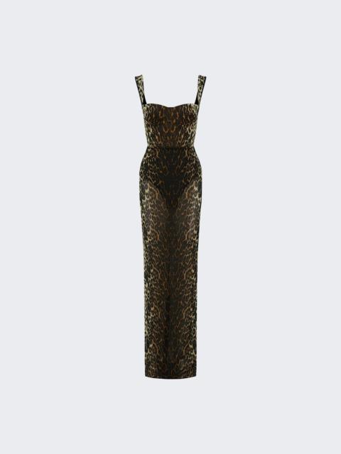 ALEX PERRY Powermesh Portrait Cupped Gown Leopard Print