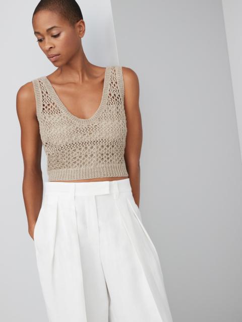 Brunello Cucinelli Linen and silk net knit top