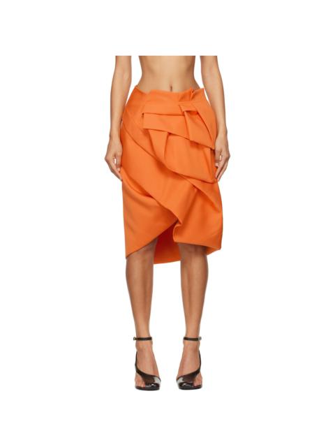 Dries Van Noten Orange Draped Peplum Midi Skirt