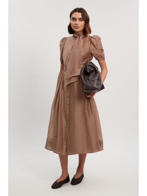 KAREN MILLEN Organdie Tie Neck Woven Midi Dress