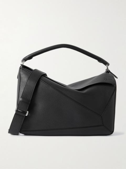 Loewe Puzzle Edge Large Logo-Debossed Full-Grain Leather Messenger Bag Black