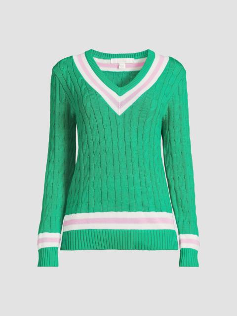 Lilly Pulitzer Women's Brockton Striped Cotton Cable-Knit Sweater - Kitts Green Pink Bliss