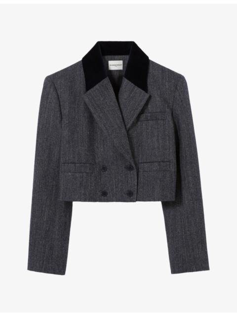 Claudie Pierlot Double-Breasted Cropped Wool-Blend Jacket