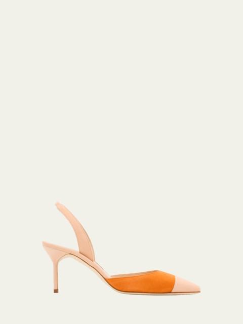 Manolo Blahnik 70mm Capsli Bicolor Suede Pumps