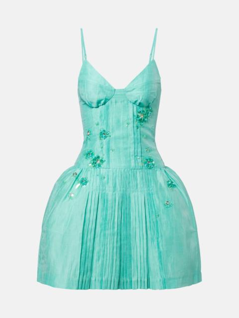SHUSHU/TONG Embellished linen-blend minidress