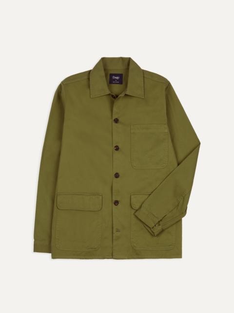 Green Cotton Twill Three-Pocket Overshirt