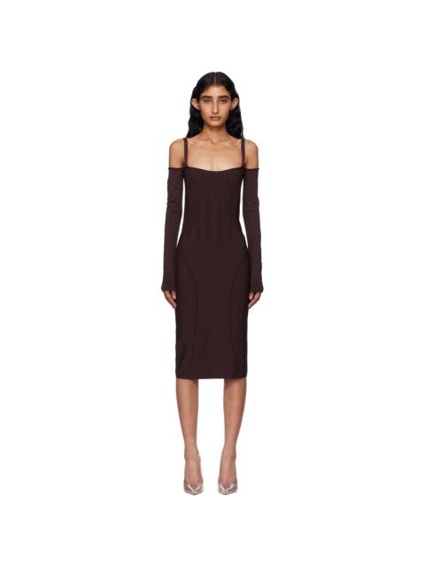 MUGLER Burgundy Knit Midi Dress