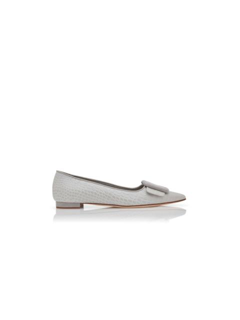 Manolo Blahnik Light Grey Calf Leather Flat Pumps