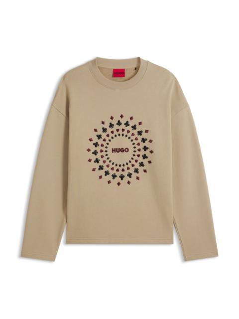 HUGO RELAXED-FIT SWEATSHIRT WITH EMBROIDERED ARTWORK ON THE CHEST