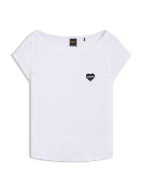BOSS STRETCH-COTTON SLIM-FIT T-SHIRT WITH ARTWORK