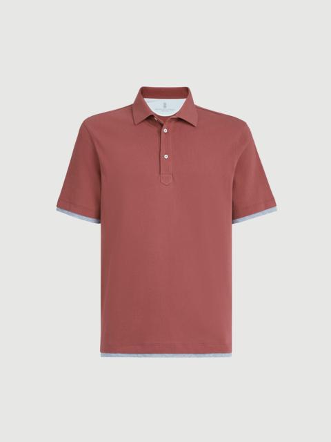 Brunello Cucinelli Cotton piqué shirt-style collar polo with faux-layering