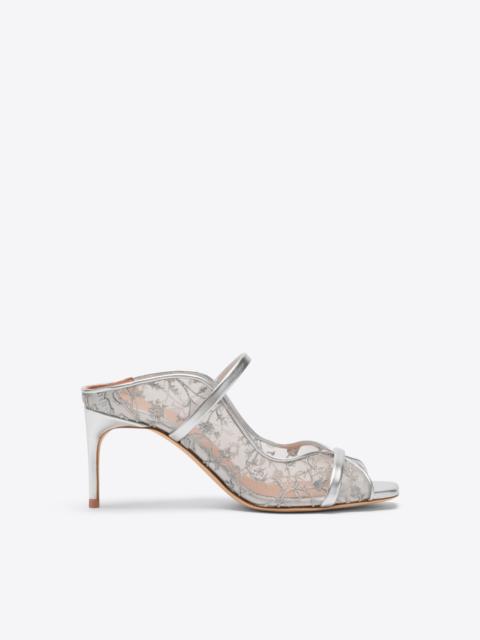 MALONE SOULIERS Noah 70 Silver Embroidered Mesh Heeled Sandals