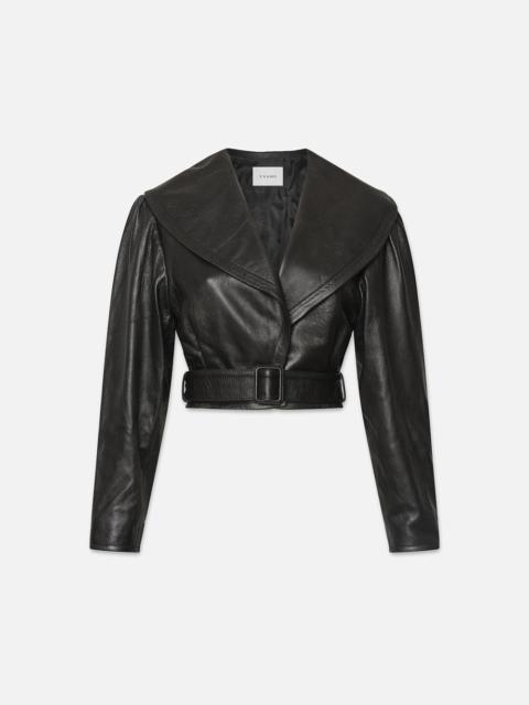 Cropped Belted Leather Jacket in Black