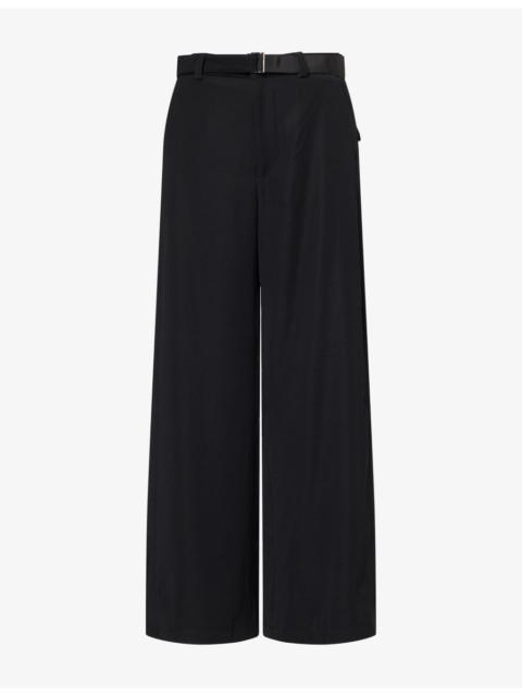 sacai Wide-Leg Crepe-Back Satin Trousers