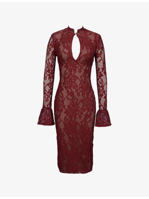 House of CB Pierette Keyhole-Neck Stretch-Lace Midi Dress