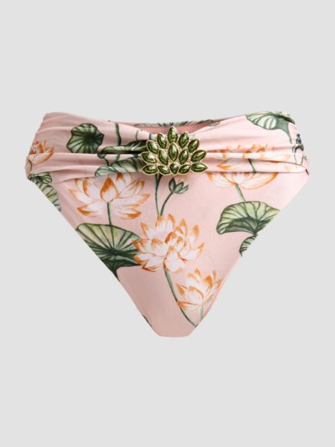 PatBO Women's Beaded Appliqué Lotus High-Waist Bikini Bottom - Light Pink