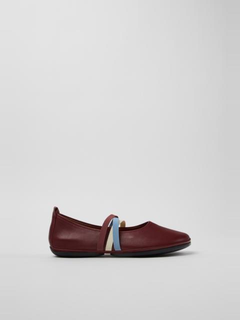 CAMPER Twins Burgundy Leather Ballerinas for Women.