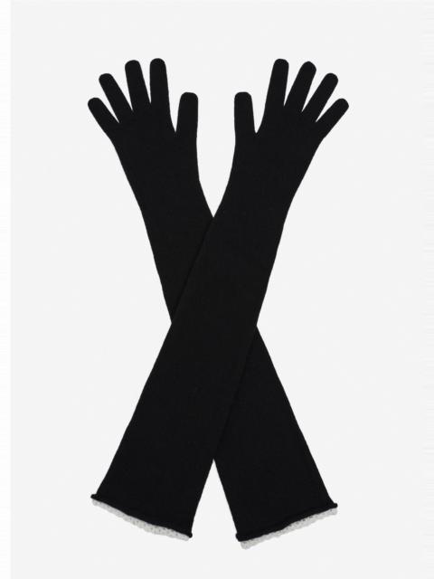 MAGDA BUTRYM Long cashmere crochet-trim gloves in black