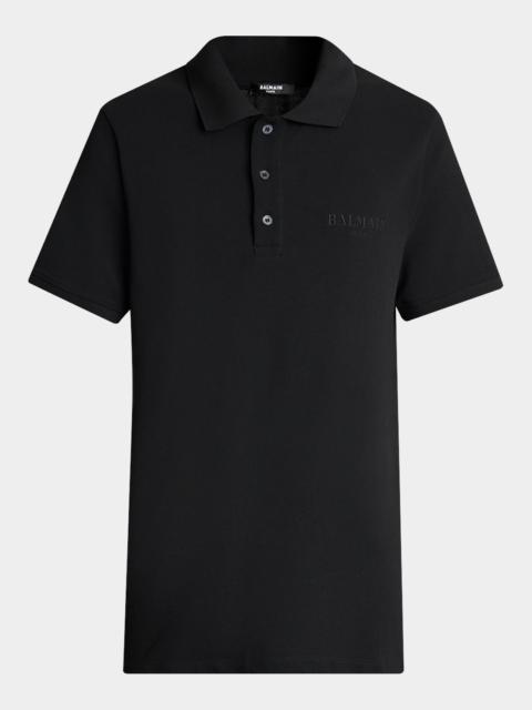 Balmain Men's Embroidered Vintage-Logo Cotton Polo Shirt
