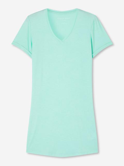 Derek Rose Women's V-Neck Sleep T-Shirt Lara Micro Modal Stretch Mint