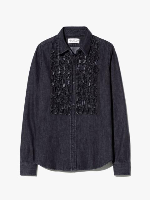 NILI LOTAN EMILIE DENIM RUFFLE SHIRT