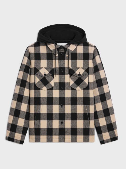 CELINE hooded overshirt in check wool