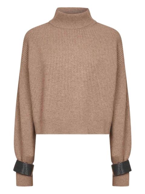 Brunello Cucinelli high-neck embellished-cuff sweater