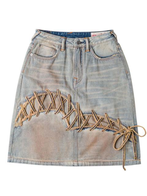 EVISU Seagull Eyelet Lace-Up Denim Skirt