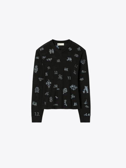 TORY BURCH Embroidered Silk Sweater