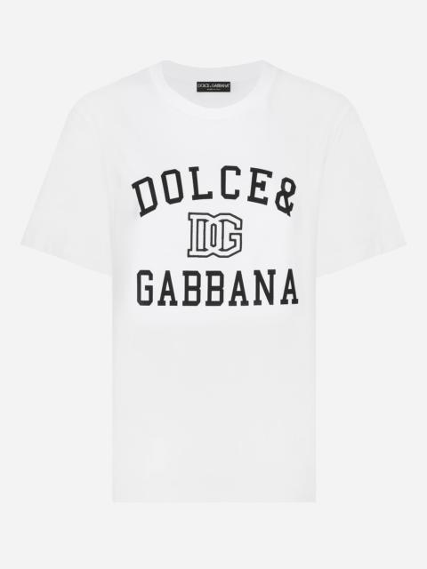 Dolce & Gabbana Jersey T-shirt with Dolce&Gabbana logo embroidery and lettering