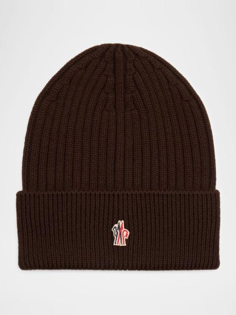 Moncler Grenoble Men's Wool Rib Logo Patch Beanie Hat
