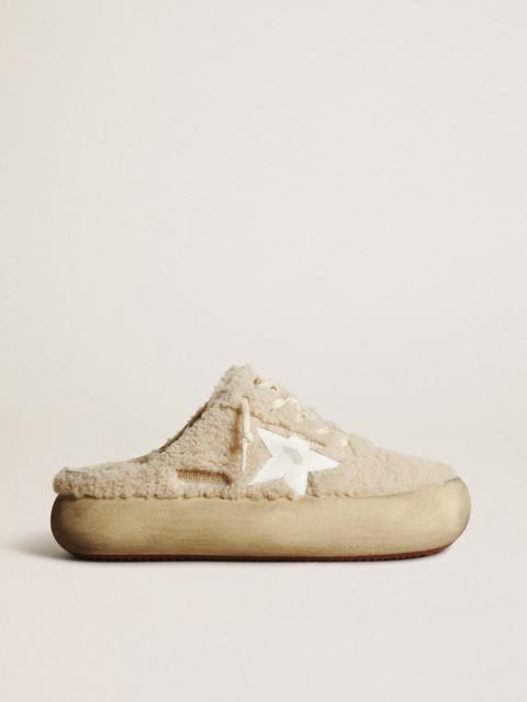 Women’s Space-Star Sabots in beige shearling with white leather star
