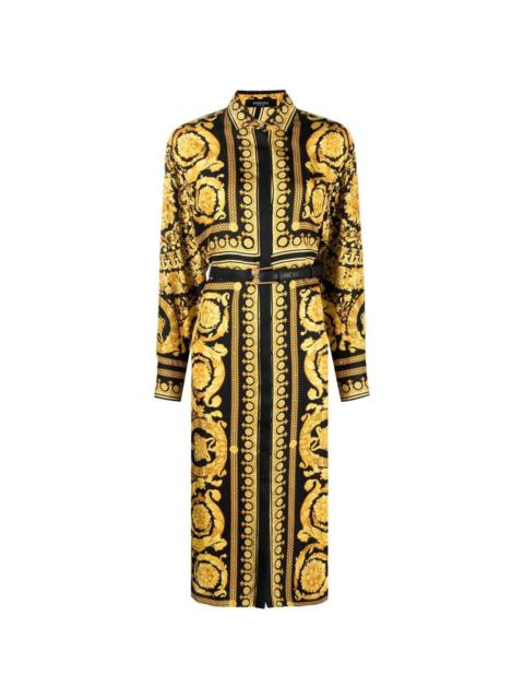 VERSACE baroque-print belted shirt dress