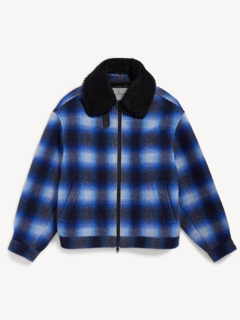 BALENCIAGA Men's Flannel Bomber Jacket in Blue/black