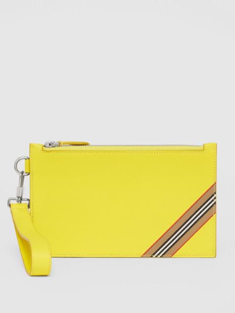 Burberry Icon Stripe Print Grainy Leather Zip Pouch