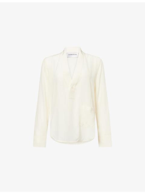 Victoria Beckham V-Neck Long-Sleeve Silk Blouse