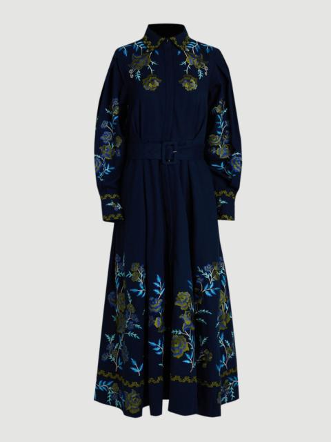 KAREN MILLEN Rose Embroidered Cotton Twill Woven Shirt Dress With Eyelets