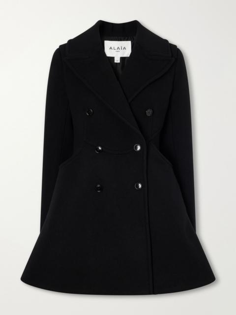 ALAÏA Double-breasted wool-woven coat Black