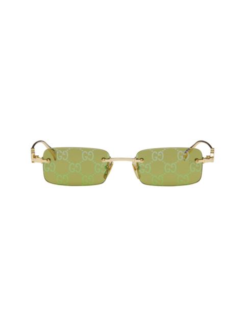 GUCCI Gold Rectangular Frame Sunglasses