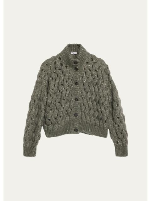 Brunello Cucinelli Ocean Waves Diamante Mohair Cardigan