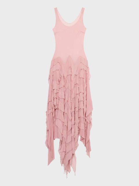 LONG GEORGETTE DRESS WITH RUFFLES