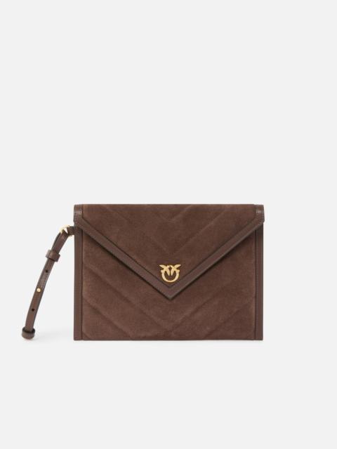 PINKO SUEDE POUCH WITH LOVE BIRDS LOGO