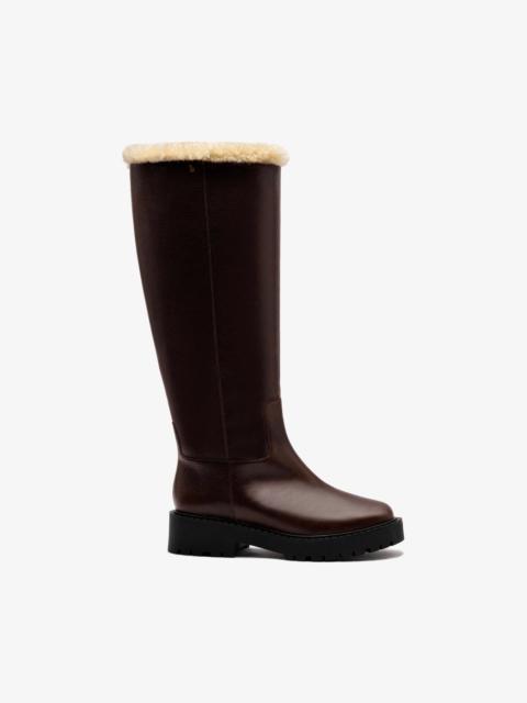 Larroudé Anne Lugsole Boot In Brown Leather And Natural Shearling
