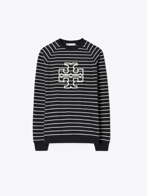 TORY BURCH French Terry Striped Logo Crew