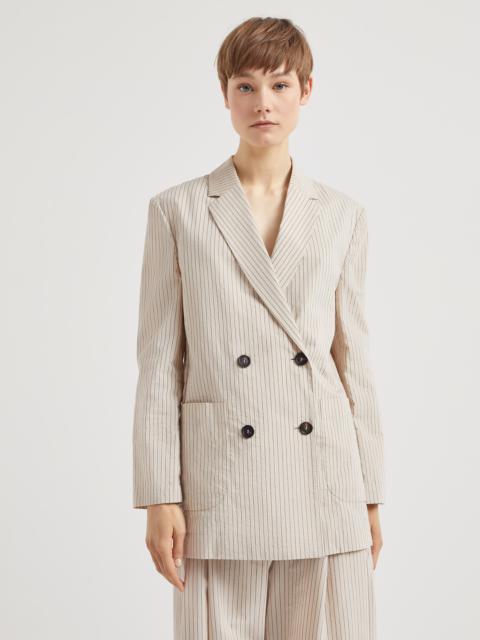 Striped techno cotton wrinkled poplin blazer with monili