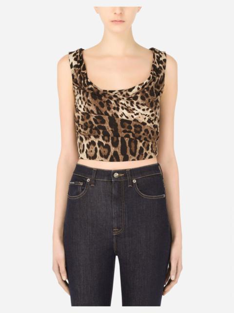 Leopard-print charmeuse top with draping