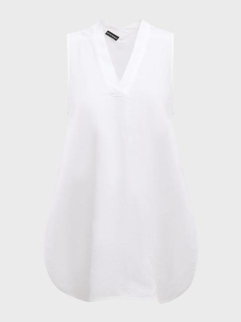 EMPORIO ARMANI Sleeveless High-Low Linen Blouse