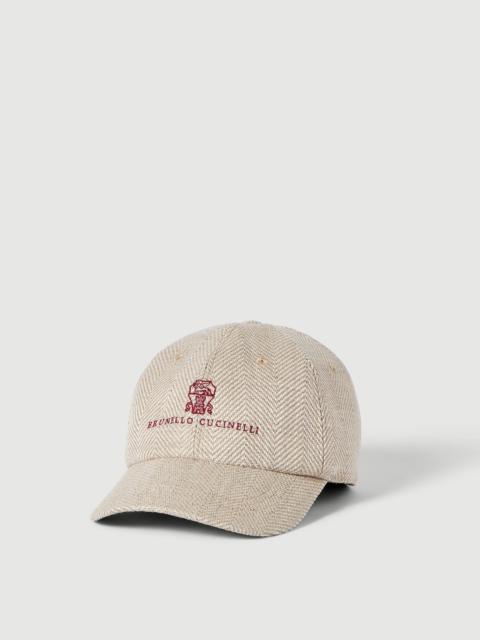 Brunello Cucinelli Alpaca, wool and silk chevron baseball cap with embroidered logo